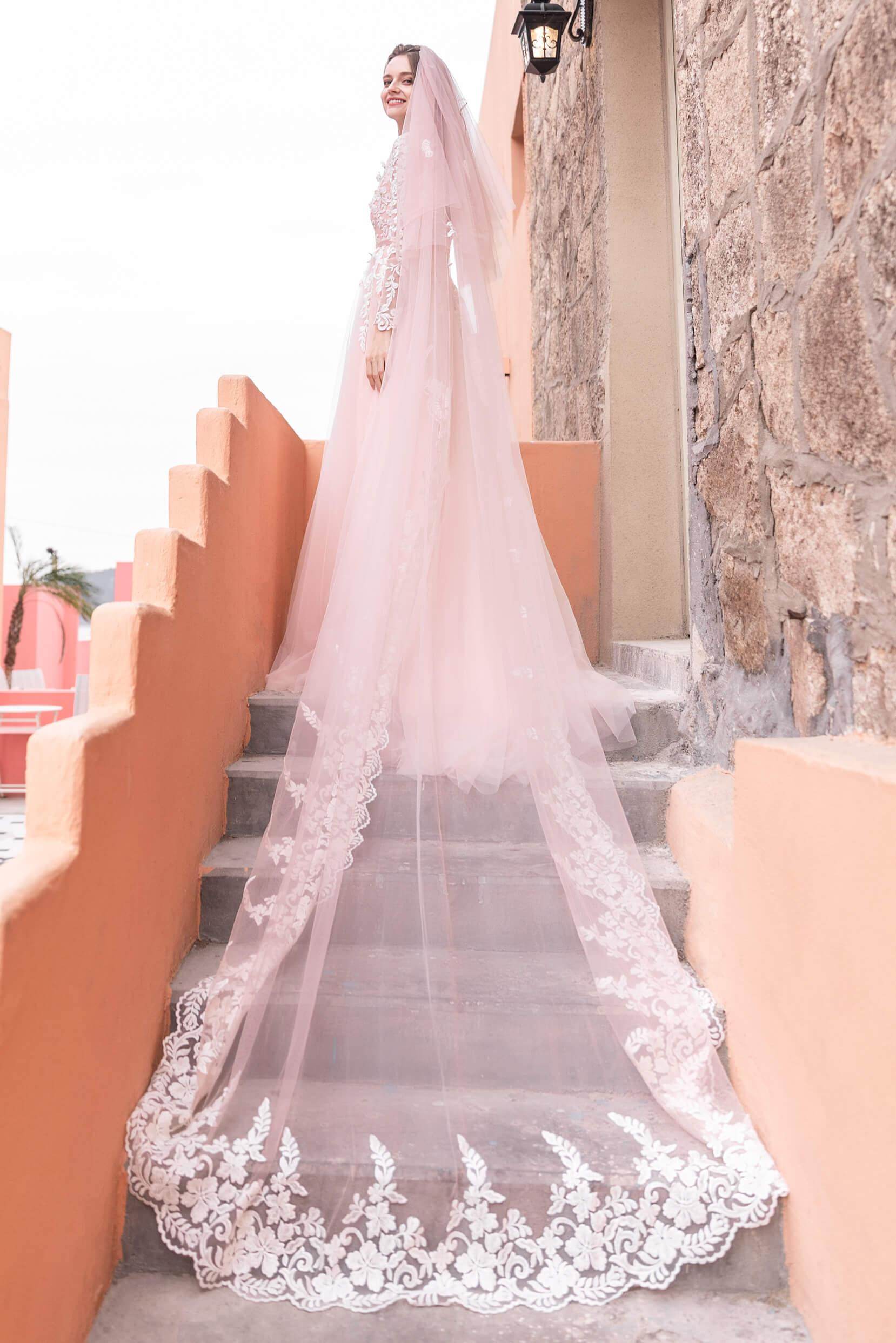 Two-tier Lace Edge Tulle Cathedral Veils with Appliques CV0228 - COCOMELODY